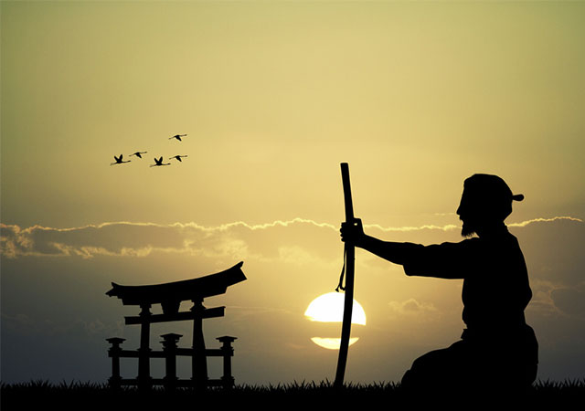 Samurai Meditating at Sunsetjpg